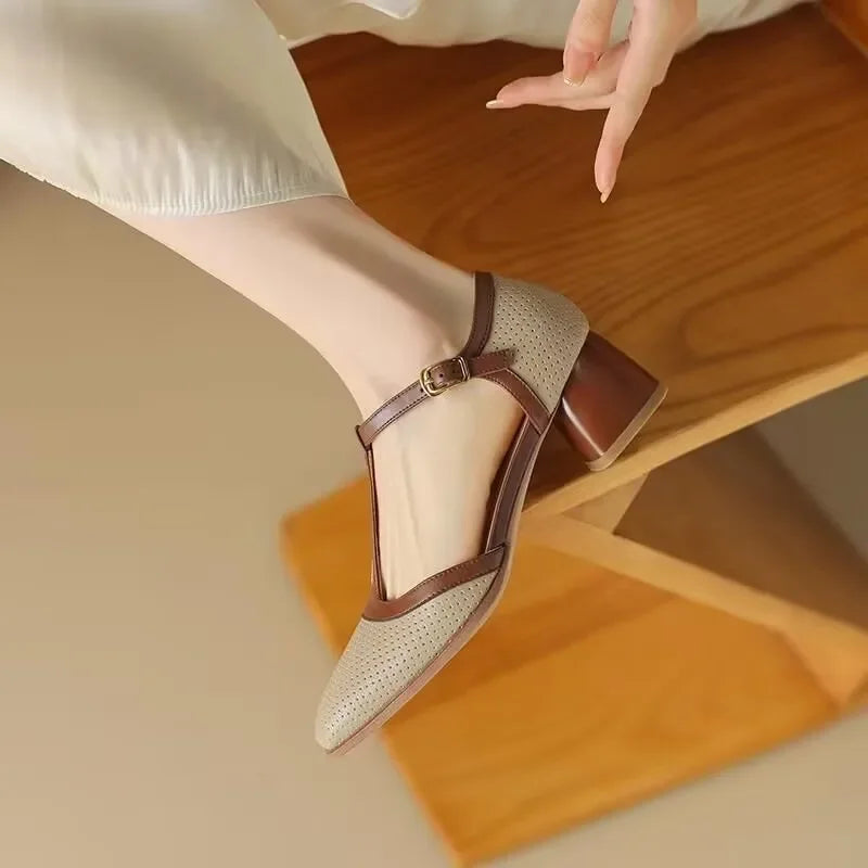 Zapatos Isava de Tacón Medio de Cuero Real