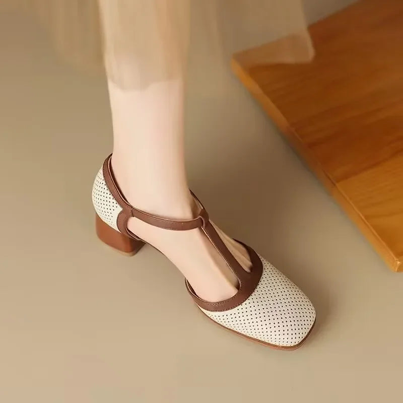 Zapatos Isava de Tacón Medio de Cuero Real