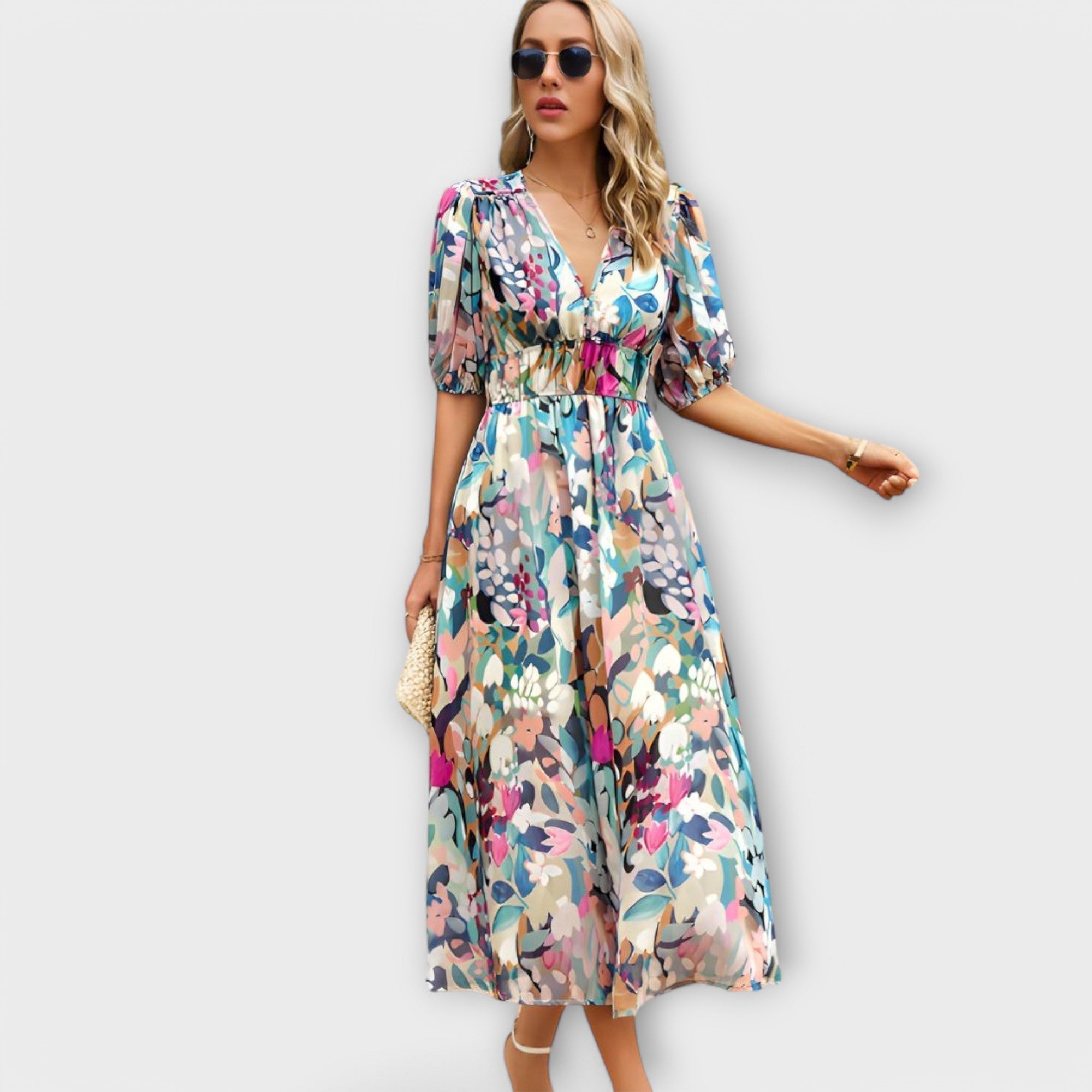 Vestidos maxi abstractos con mangas abullonadas