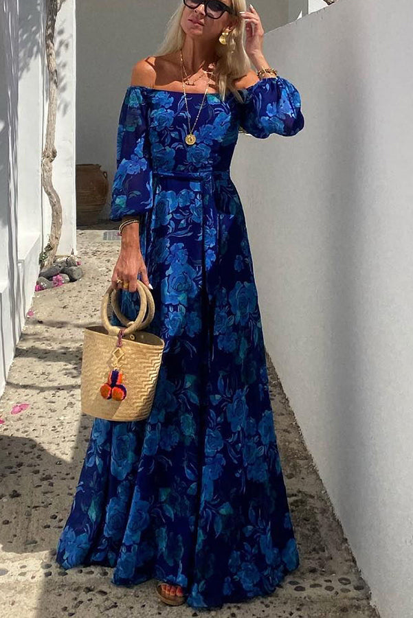 Francesca - Vestido largo con estampado floral y mangas off-the-shoulder