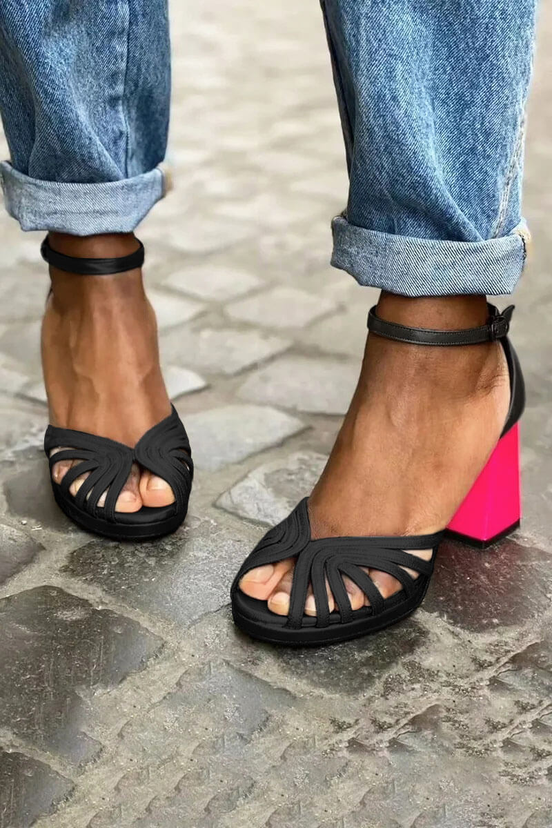SANDALIAS CON TACÓN BICOLOR