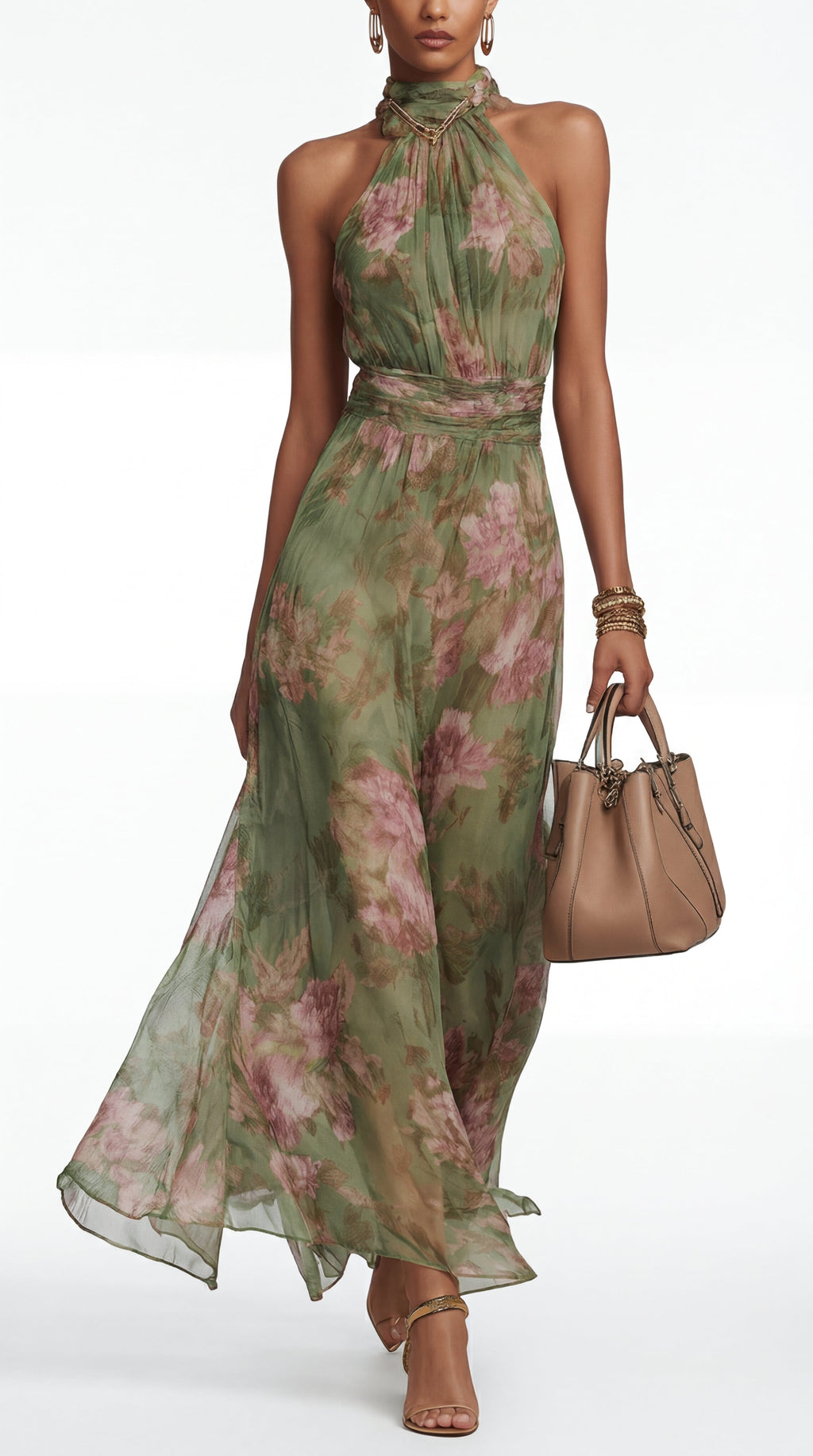 Livia | Vestido Maxi Halter Floral Elegante