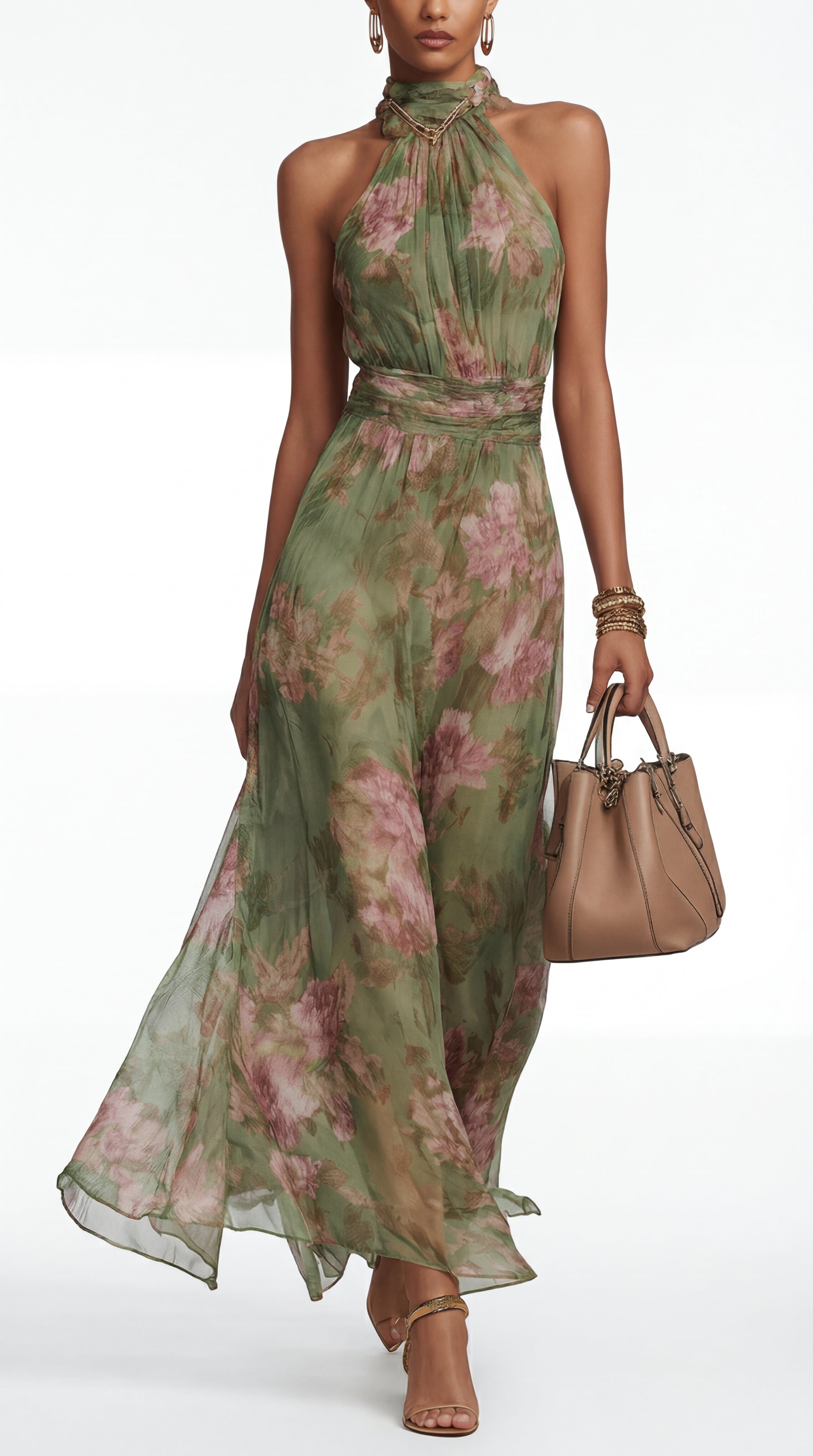 Livia | Vestido Maxi Halter Floral Elegante