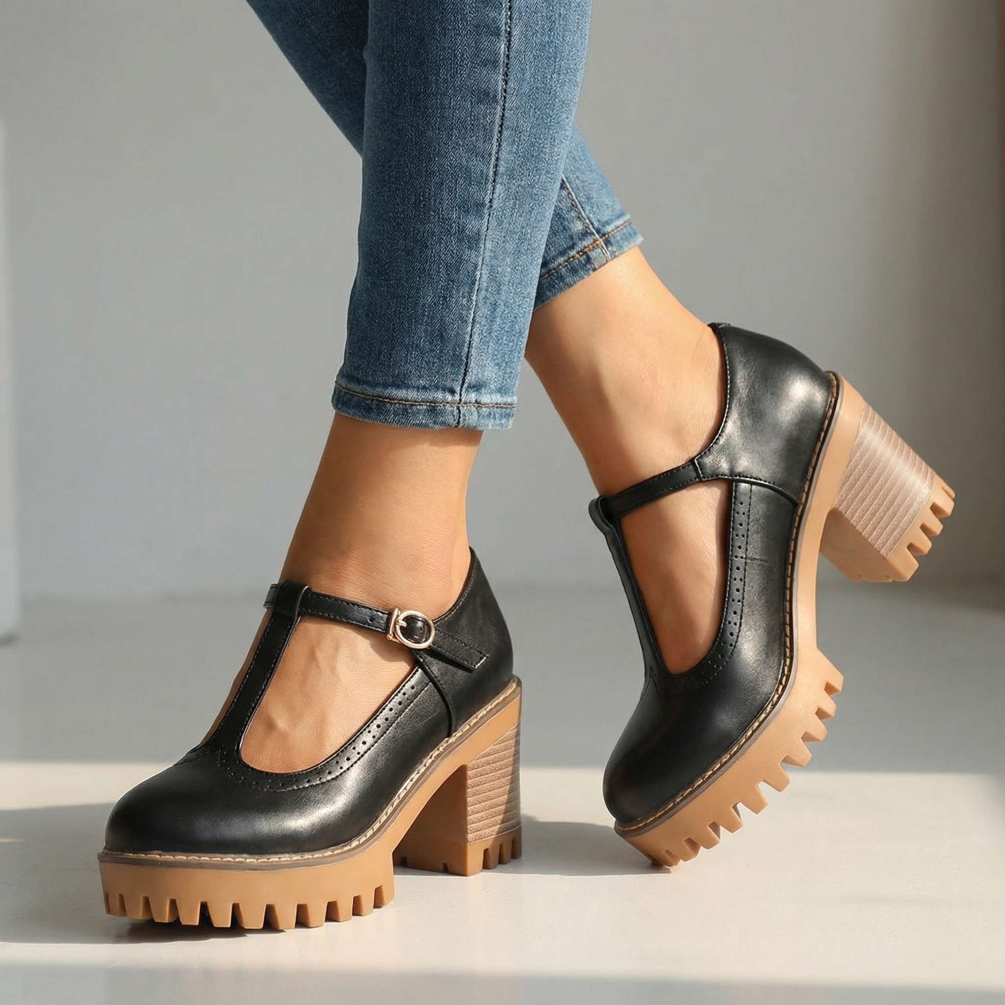 Jazmín - Tacones Mary Jane con Correa T Ancha