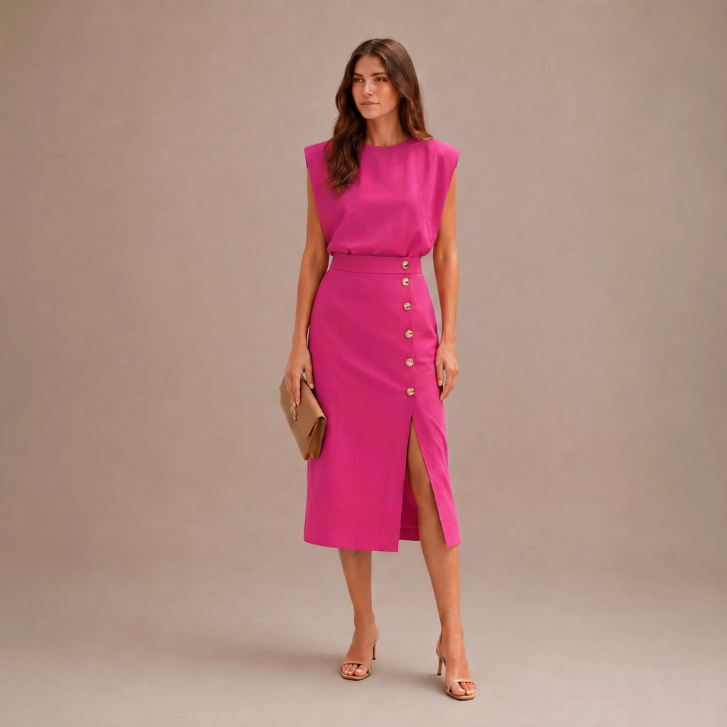 Vestido Midi Asimétrico Con Mangas Cortas