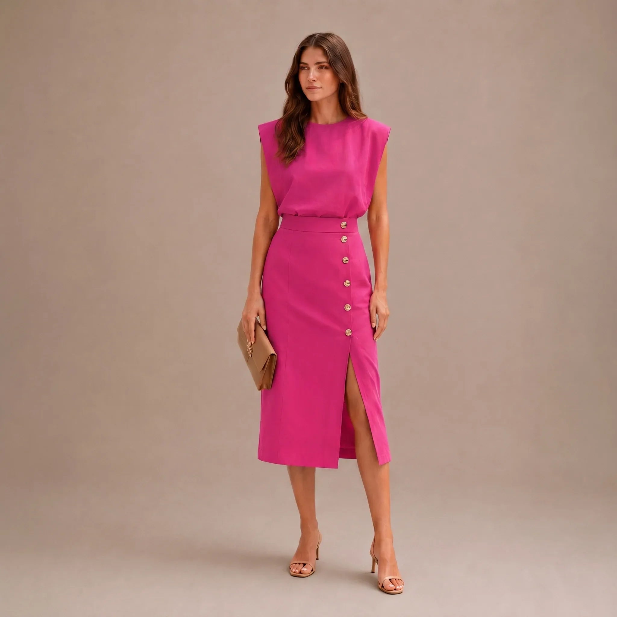 Vestido Midi Asimétrico Con Mangas Cortas